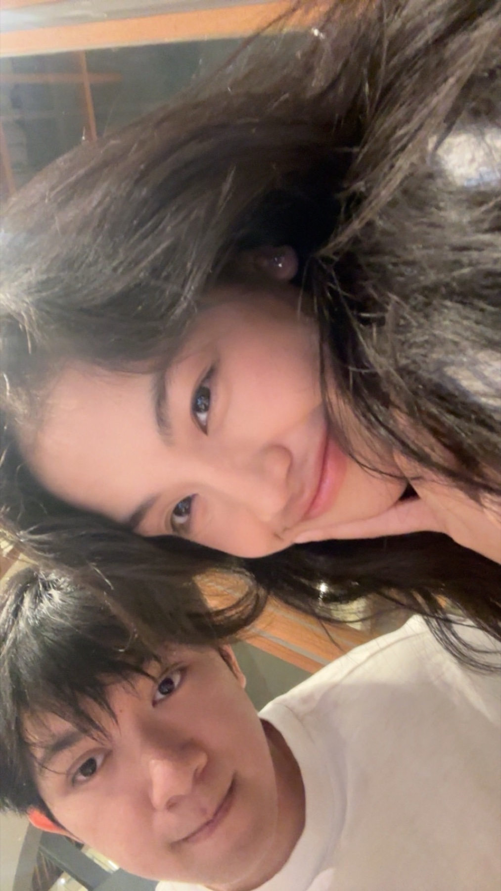 A close-up selfie together while studying